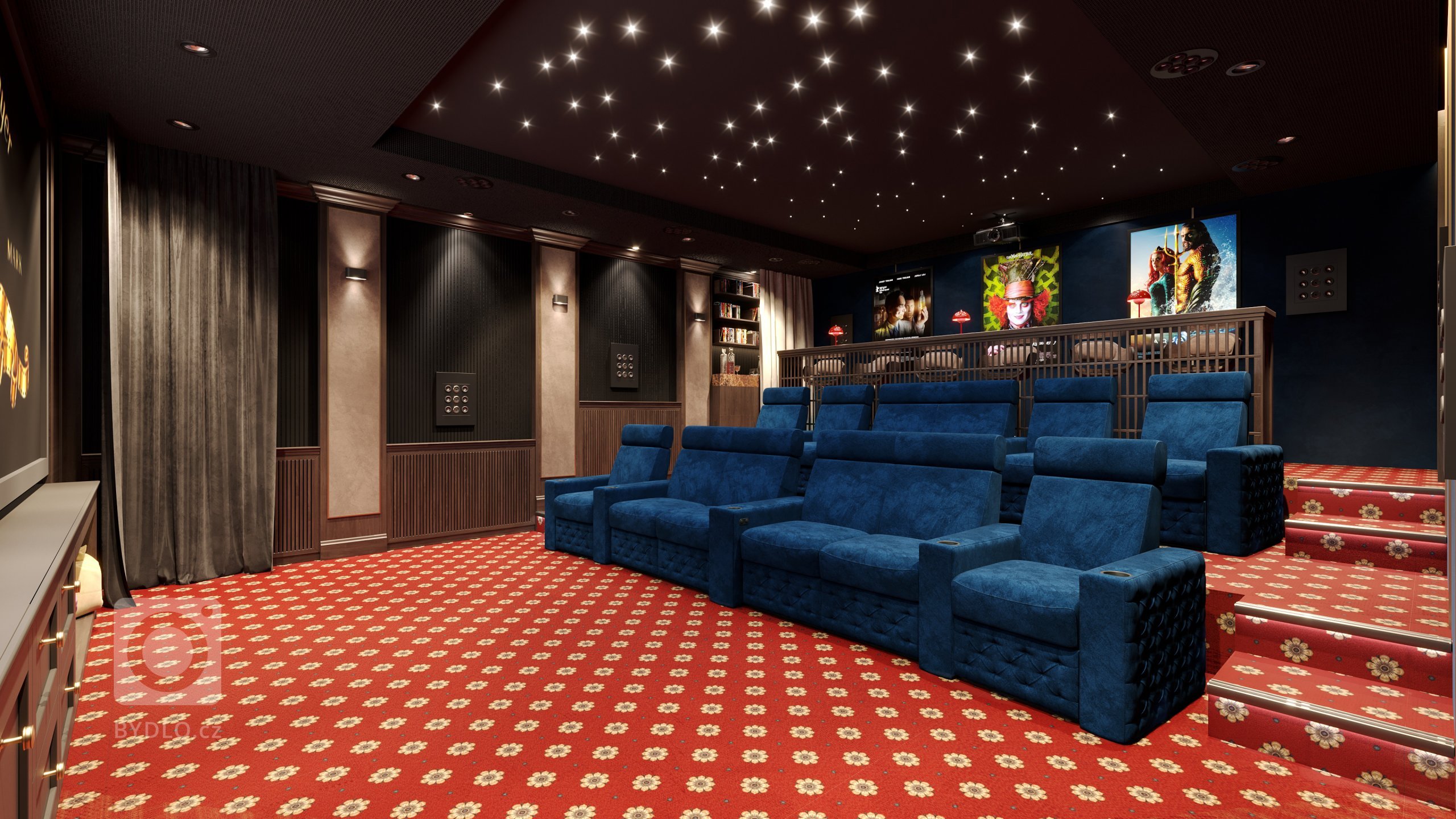 Architektonický návrh interiéru kina. Jedná se o vestavbu domácího kina v suterénu rodinné vily. Zadáním bylo vytvořit tak trochu kýčovité americké kino z 60.…