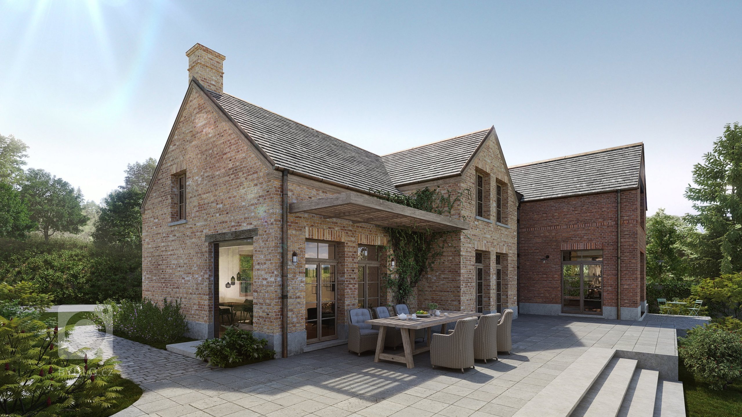 Architektonický návrh novostavby vily v historické lokalitě Tiché údolí v Roztokách u Prahy. Stavba je inspirována belgickým venkovem.
