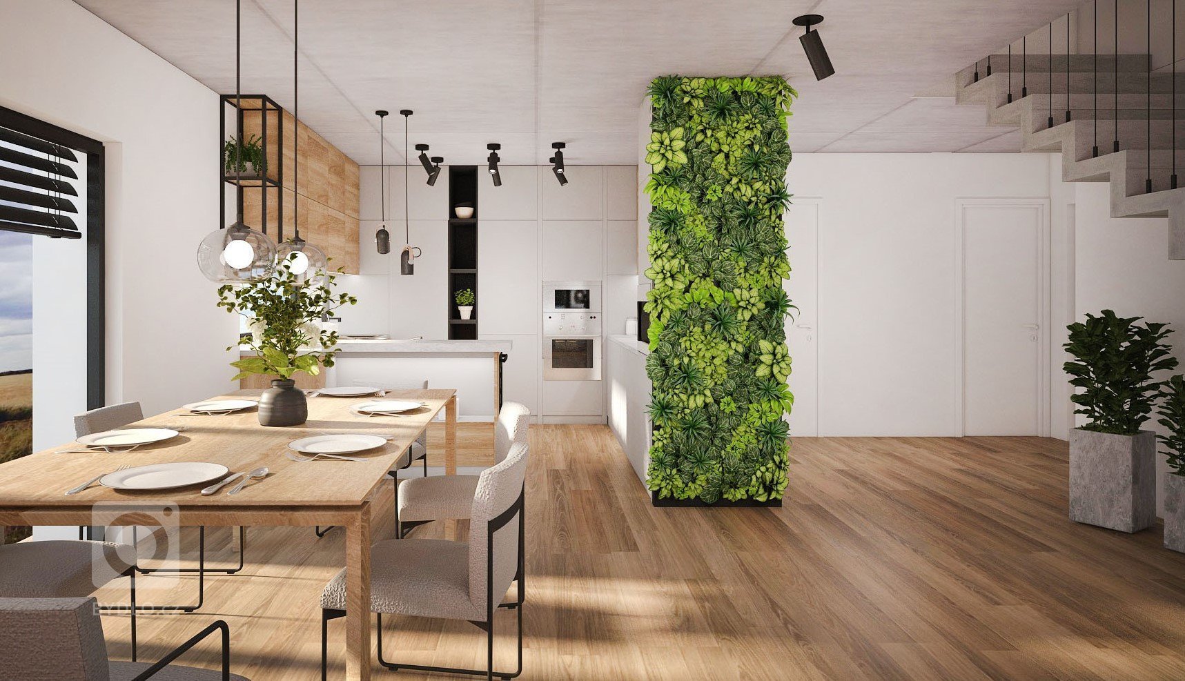 Návrh interiéru pro mladý pár v kterém bych mohla bydlet sama. Kombinace dubu, odstíny šedé a antracitových ocelových prvků patří mezi oblíbené. Interiér oživí…