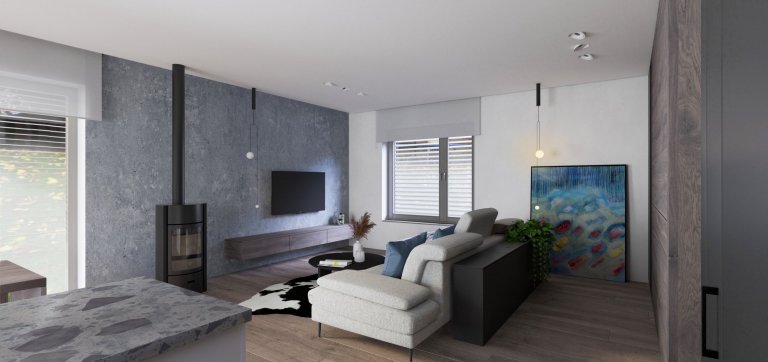 &nbsp;

Základ návrhu vychází z celkového sladění temnějších barev v podobě netradiční, hebké, kouřové dubové dýhy a vyvažující bílé či světlé barevnosti.…