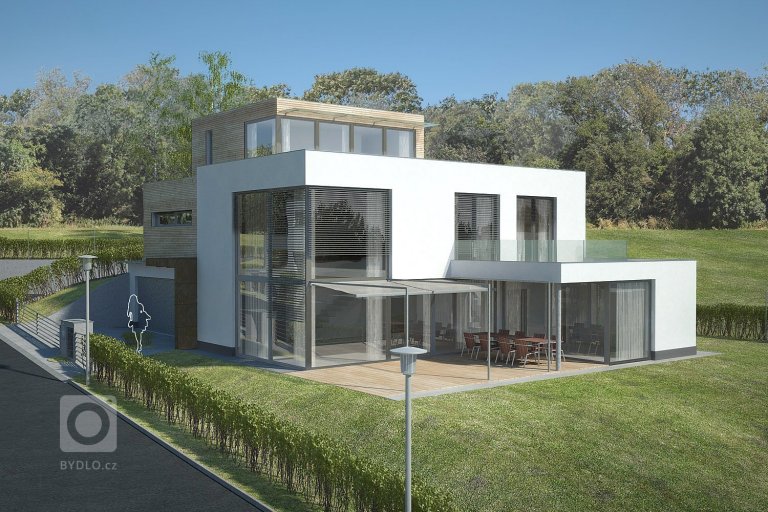 Rodinná vila 5+1 s ateliérem, wellnes částí a vinným sklípkem. Vizualizace, spolupráce ing.arch. Ševčík
