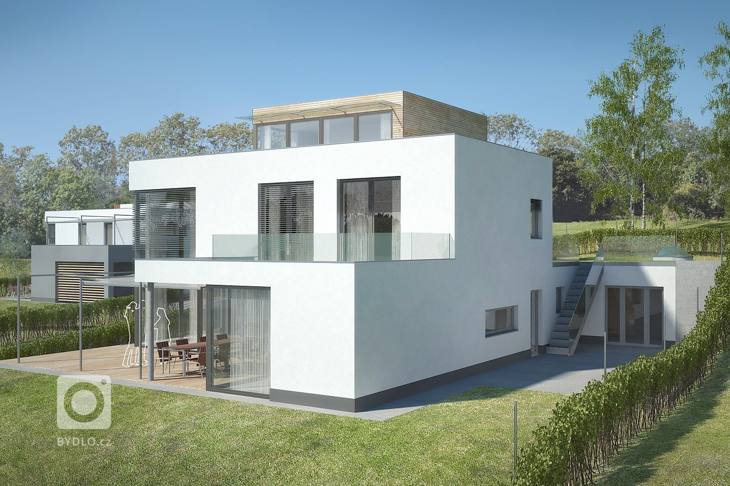 Rodinná vila 5+1 s ateliérem, wellnes částí a vinným sklípkem. Vizualizace, spolupráce ing.arch. Ševčík
