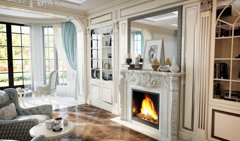 Privátní rezidence je řešená v klasickém stylu. Dřevěné obložení stěn &quot;boiserie&quot; přidává interiérům nádech luxusu, ale zároveň nepůsobí těžce díky…