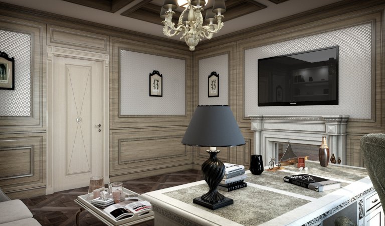 Privátní rezidence je řešená v klasickém stylu. Dřevěné obložení stěn &quot;boiserie&quot; přidává interiérům nádech luxusu, ale zároveň nepůsobí těžce díky…