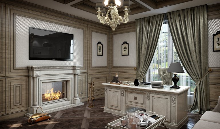 Privátní rezidence je řešená v klasickém stylu. Dřevěné obložení stěn &quot;boiserie&quot; přidává interiérům nádech luxusu, ale zároveň nepůsobí těžce díky…