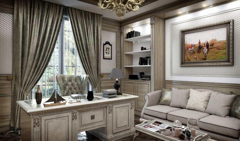 Privátní rezidence je řešená v klasickém stylu. Dřevěné obložení stěn &quot;boiserie&quot; přidává interiérům nádech luxusu, ale zároveň nepůsobí těžce díky…