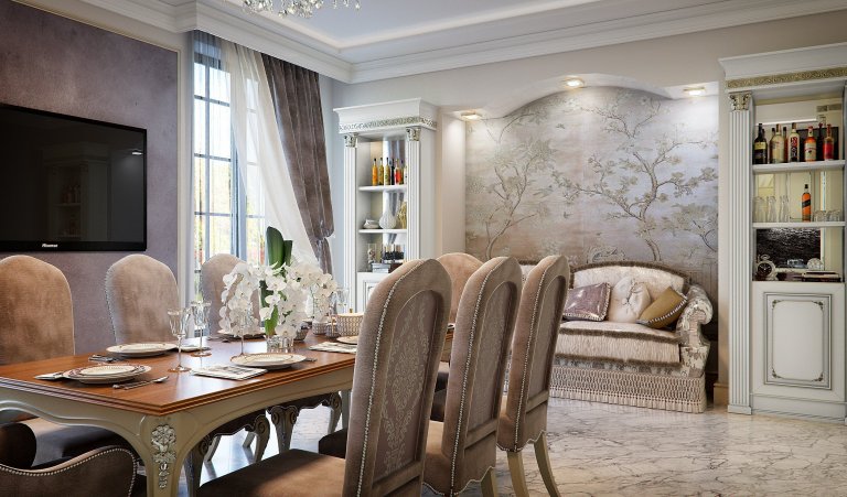 Privátní rezidence je řešená v klasickém stylu. Dřevěné obložení stěn &quot;boiserie&quot; přidává interiérům nádech luxusu, ale zároveň nepůsobí těžce díky…