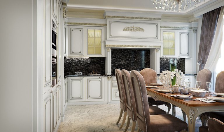 Privátní rezidence je řešená v klasickém stylu. Dřevěné obložení stěn &quot;boiserie&quot; přidává interiérům nádech luxusu, ale zároveň nepůsobí těžce díky…