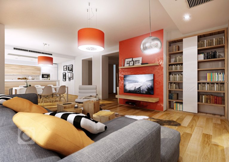 Apartmá s oranžovou stěrkou