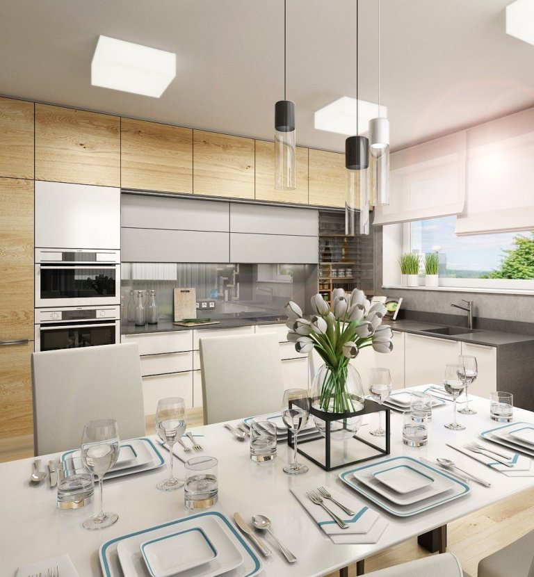 Návrh třípokojového bytu s&nbsp;kuchyní je ve světlých odstínech šedé a přírodního dubu s&nbsp;bílou. V&nbsp;kontrastu se objevuje barva antracitová např.…