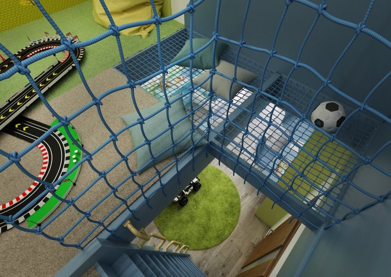 Dětský pokoj pro dva bratry jsme díky přístupu do podkroví, mohli rozdělit na dvě patra. V&nbsp;přízemí jsou postele s&nbsp;úložným prostorem a velký společný…