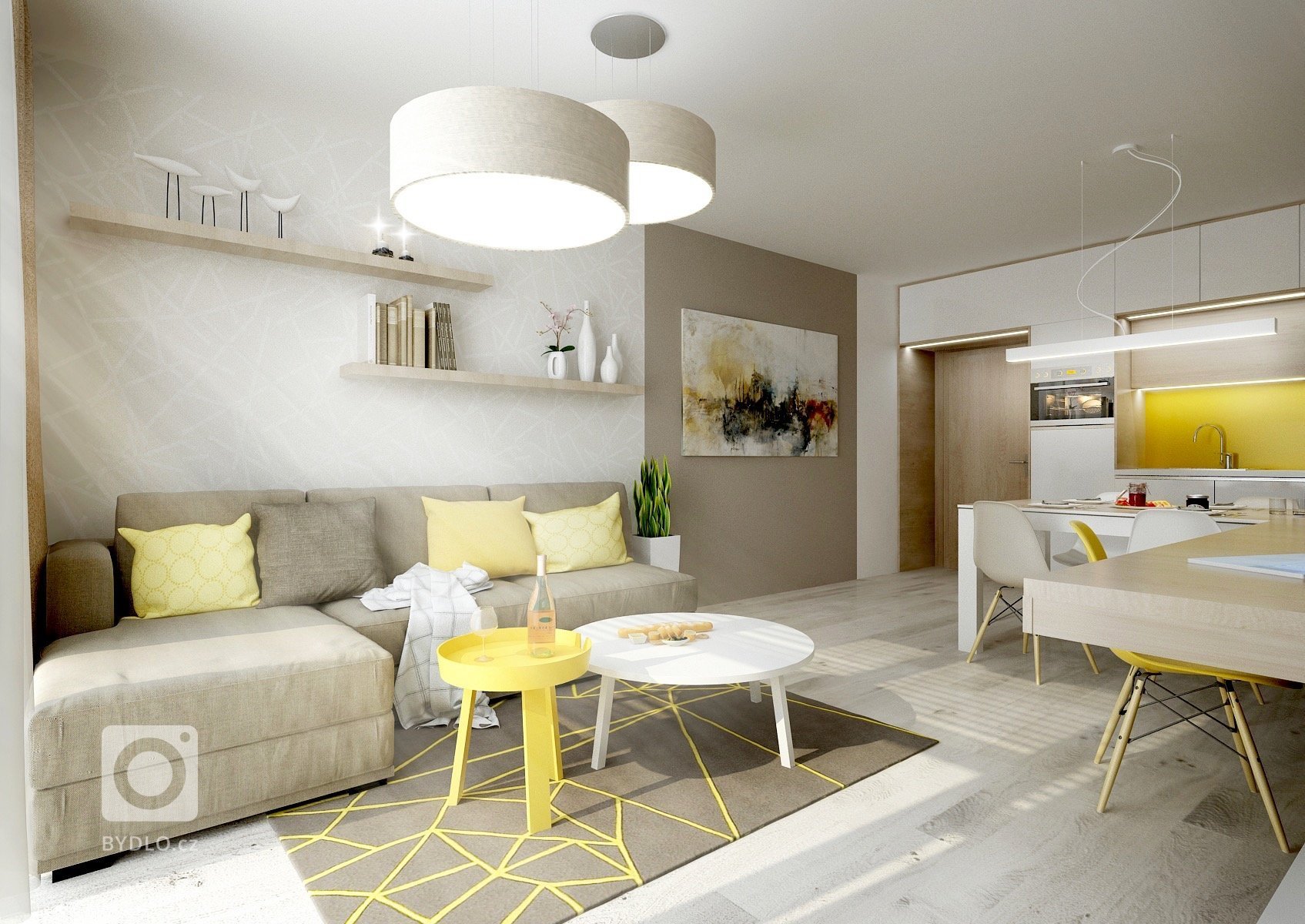 Barevný byt v&nbsp;novostavbě, kde skoro každá místnost má jinou doplňkovou barvou. Základ se nese v&nbsp;bílé, hnědé a šedé. V&nbsp;obývacím pokoji zaujme…