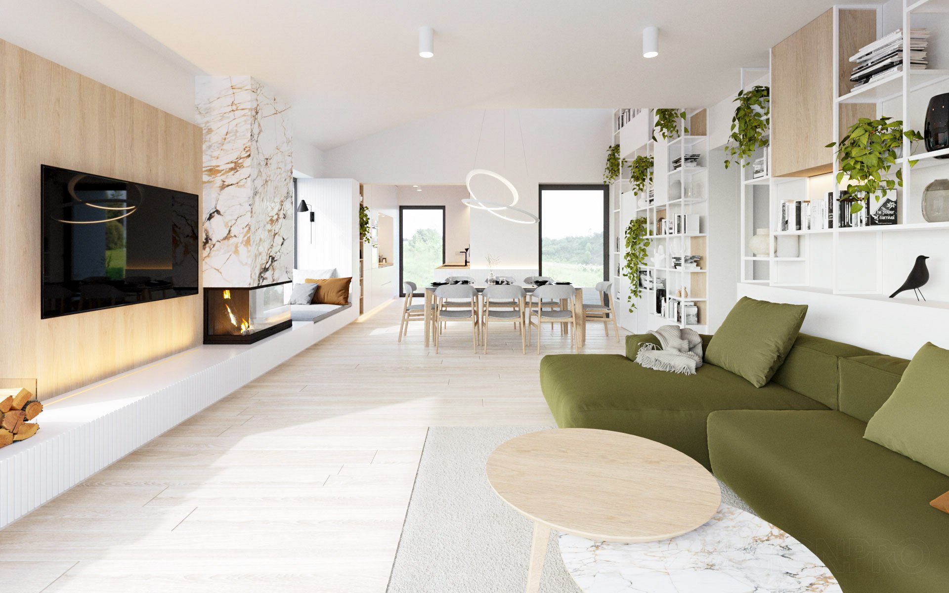 Interiér rodinného domu ve svahu na okraji Berouna s výhledem na celé město.&nbsp;

Klienti za námi přišli před zahájením výstavby domu, proto jsme mohli…