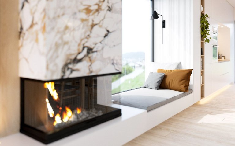 Interiér rodinného domu ve svahu na okraji Berouna s výhledem na celé město.&nbsp;

Klienti za námi přišli před zahájením výstavby domu, proto jsme mohli…