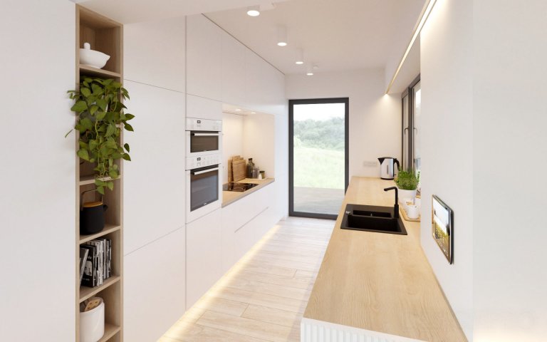 Interiér rodinného domu ve svahu na okraji Berouna s výhledem na celé město.&nbsp;

Klienti za námi přišli před zahájením výstavby domu, proto jsme mohli…