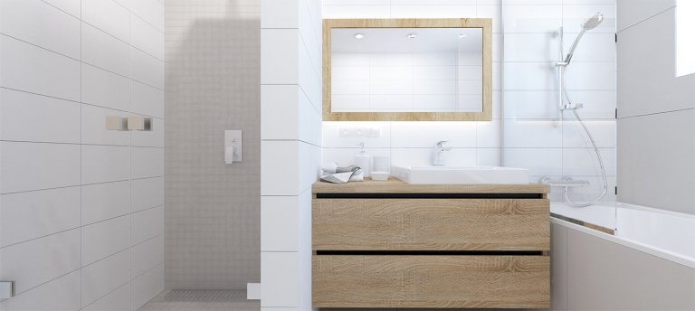 Projekt bytu Pri Mýte je charakteristický doplnkami a akcentami v modrej farbe.
