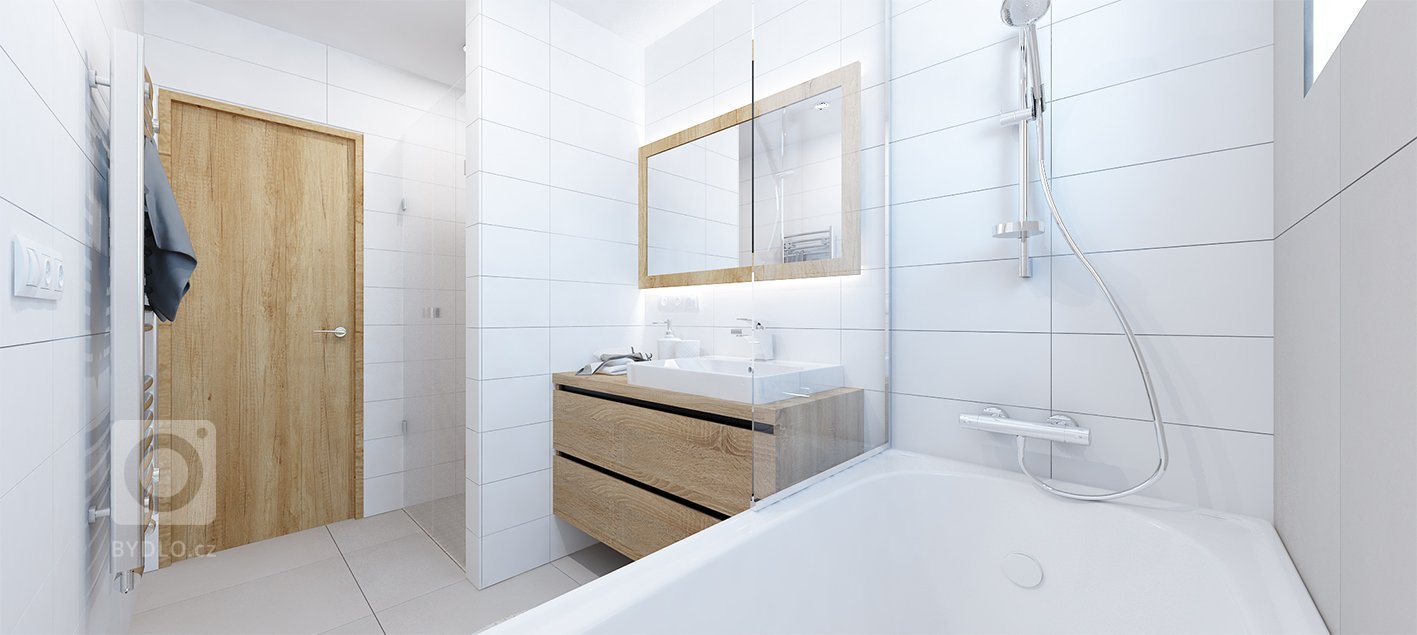 Projekt bytu Pri Mýte je charakteristický doplnkami a akcentami v modrej farbe.
