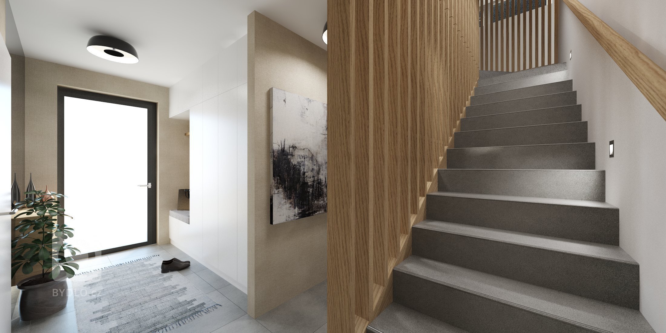 Príjemný interiér rodinného domu, ktorý je navrhnutý v obľúbených naturálnych farbách s dôrazom na nadčasovosť.
