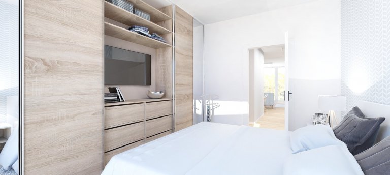 Nový projekt v obľúbenom komplexe Slnečnice v sebe spája eleganciu belasej farby s drevom. Biele steny oživujú tapety s jemným vzorom či betónová stierka.…