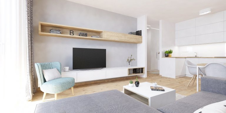 Nový interiér v projekte Slnečnice&nbsp;sa nesie v príjemnej a overenej kombinácii bielej farby a dreva. Elegantný podklad návrhu jemne ozvláštňujú prvky s…