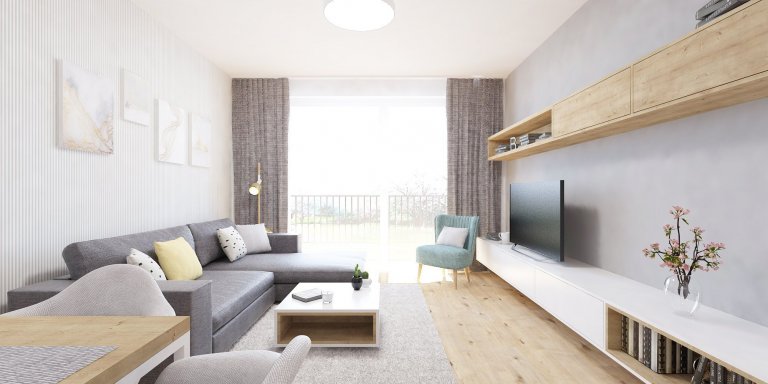 Nový interiér v projekte Slnečnice&nbsp;sa nesie v príjemnej a overenej kombinácii bielej farby a dreva. Elegantný podklad návrhu jemne ozvláštňujú prvky s…