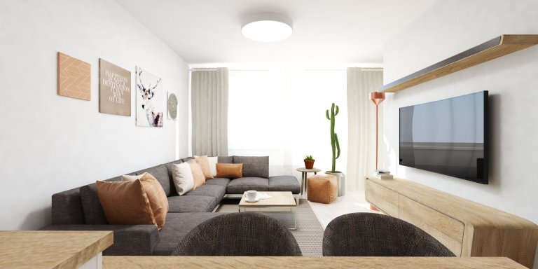 Elegantný 3 izbový byt v projekte&nbsp;Čerešne, ktorý Vás osloví svojou harmóniou farieb a materiálov, je najnovší interiér z našej dielne.&nbsp;
