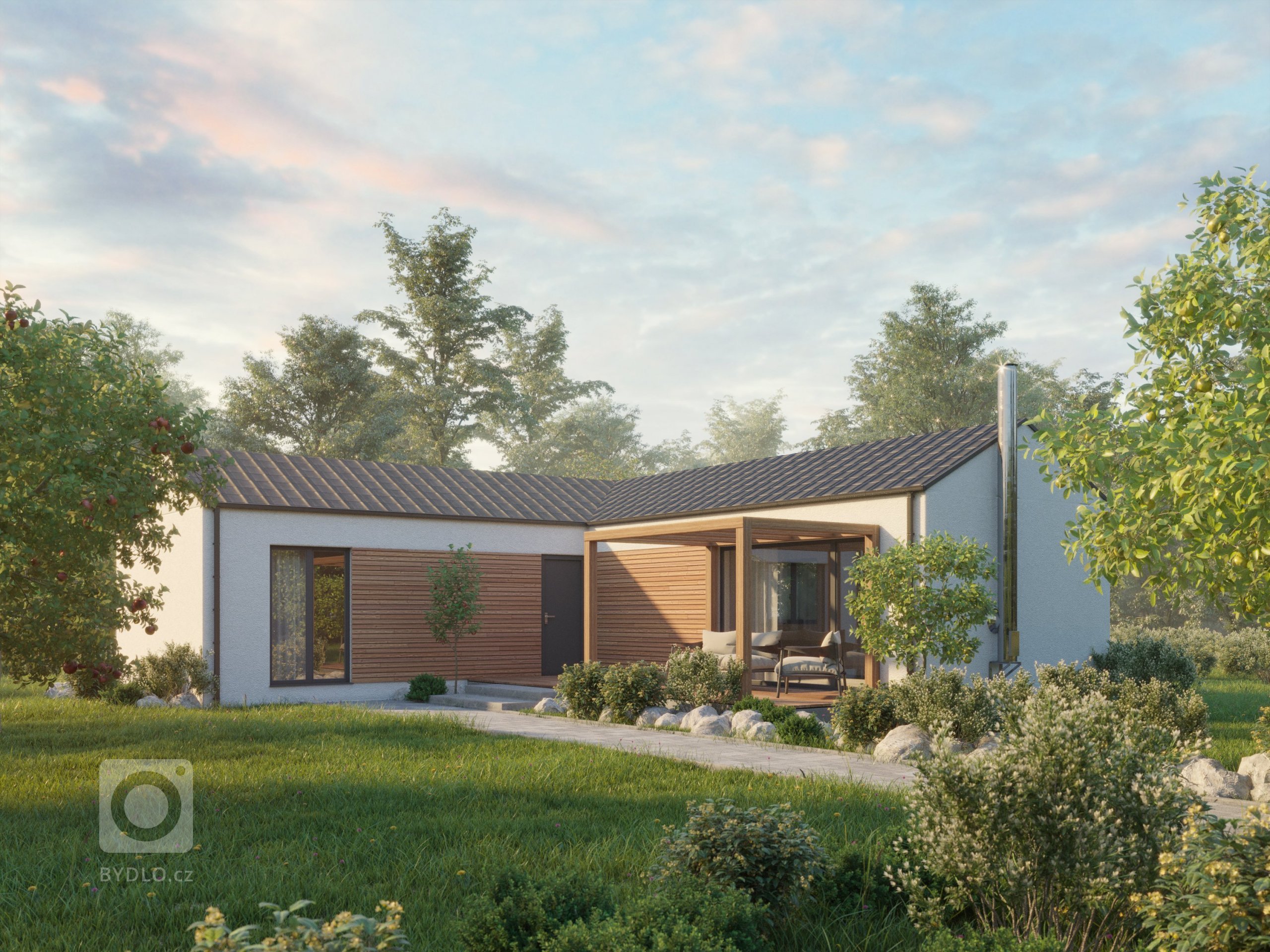 Tato modulová dřevostavba do tvaru L je vhodným řešením pro klienty, kteří požadují garáž spojenou s domem pro parkování automobilu či umístění zahradních…