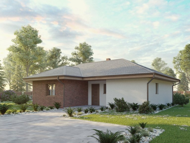 Moderní bungalov o dispozicích 5+kk s velkou terasou a saunou. Dominantou je prostorný obývací pokoj s kuchyňským koutem s velkou prosklenou plochou (HS portál…