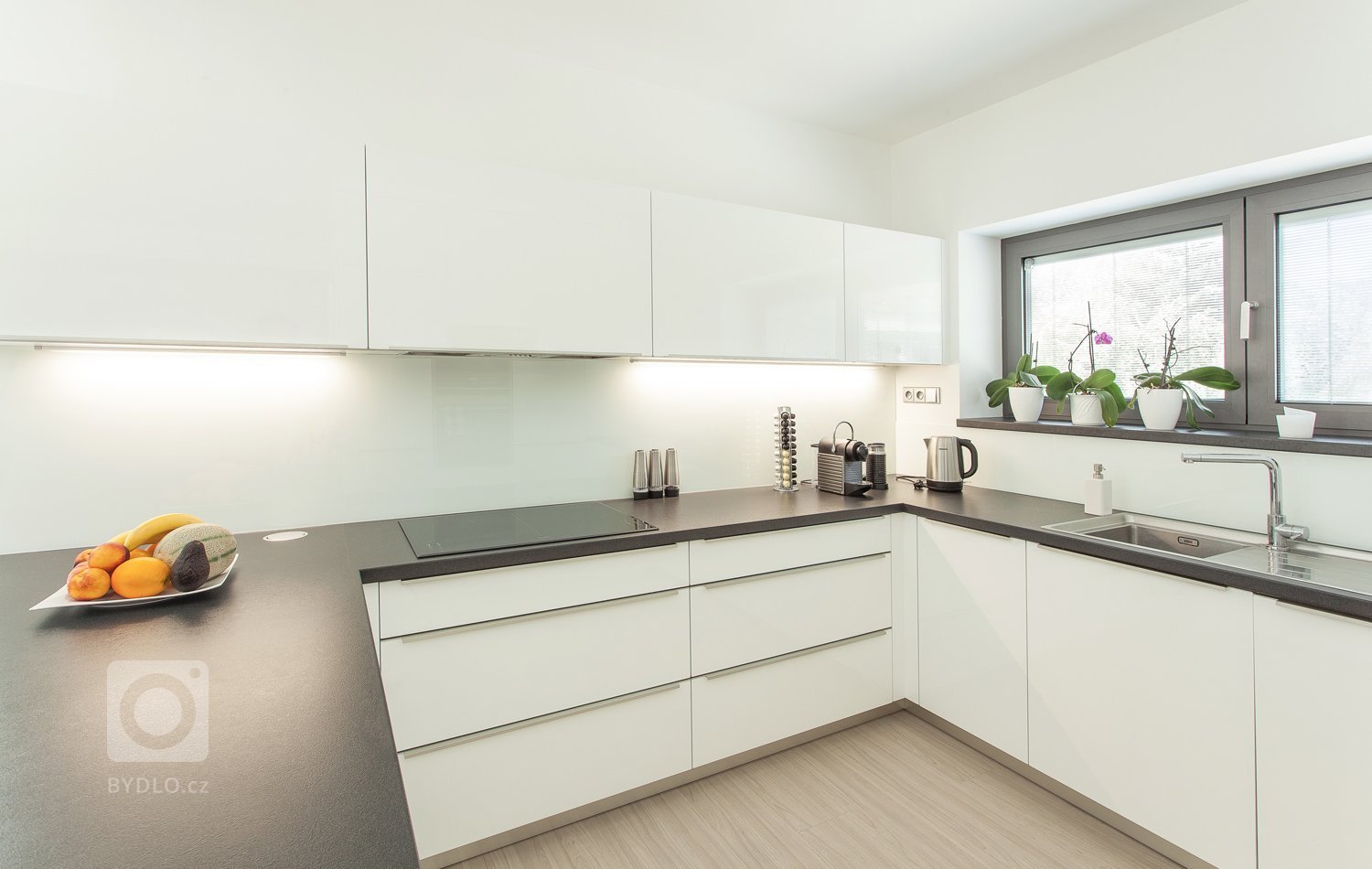 Kuchyně má velmi příjemnou ergonomii. Má dostatečnou pracovní plochu, blok vysokých skříní a horní nízké skříňky. Tedy celkově dostatek prostoru pro pohyb i uložení nádobí a potravin.

