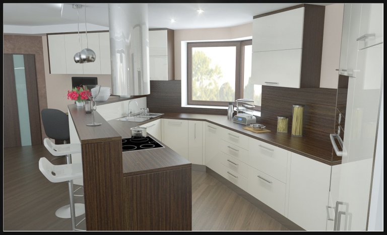 Kuchyně  s barovým pultem do tvaru U