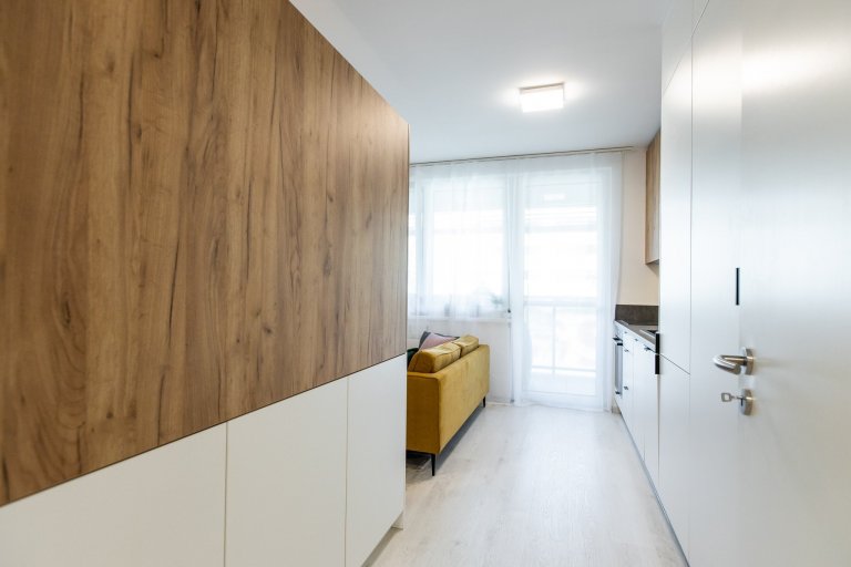 Apartmán v developerskom projekte Malé Krasňany, ktorý poníma obývaciu izbu, spálňu, aj kuchyňu v jednom priestore, no napriek tomu je táto realizácia krásna a…