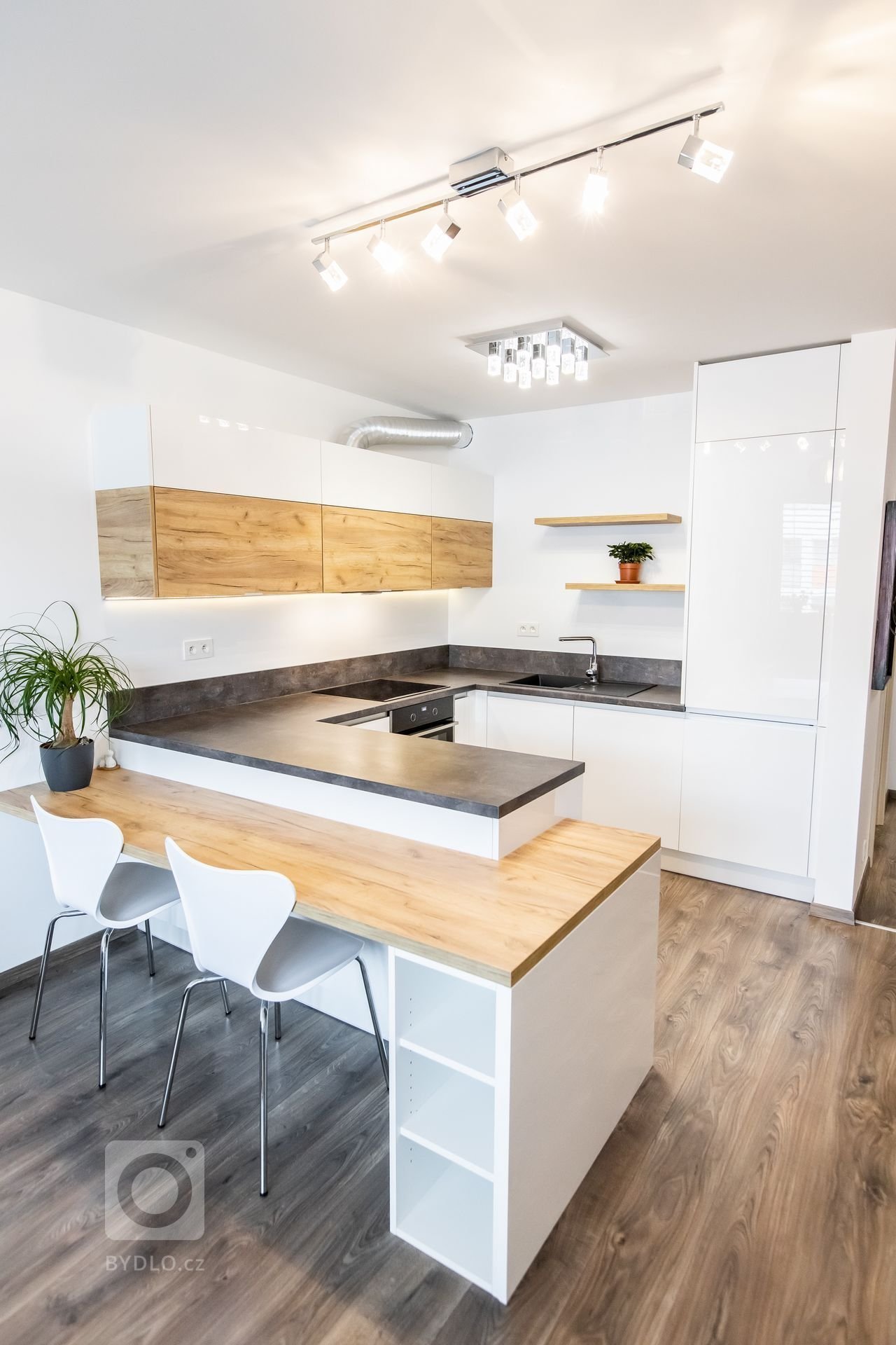 Použité materiály

Horné skrinky: Dub zlatý v kombinácii s&nbsp; bielym&nbsp;vysokým leskom
Dolné skrinky a potravinová skrinka: Akryl vo vysokom lesku v…