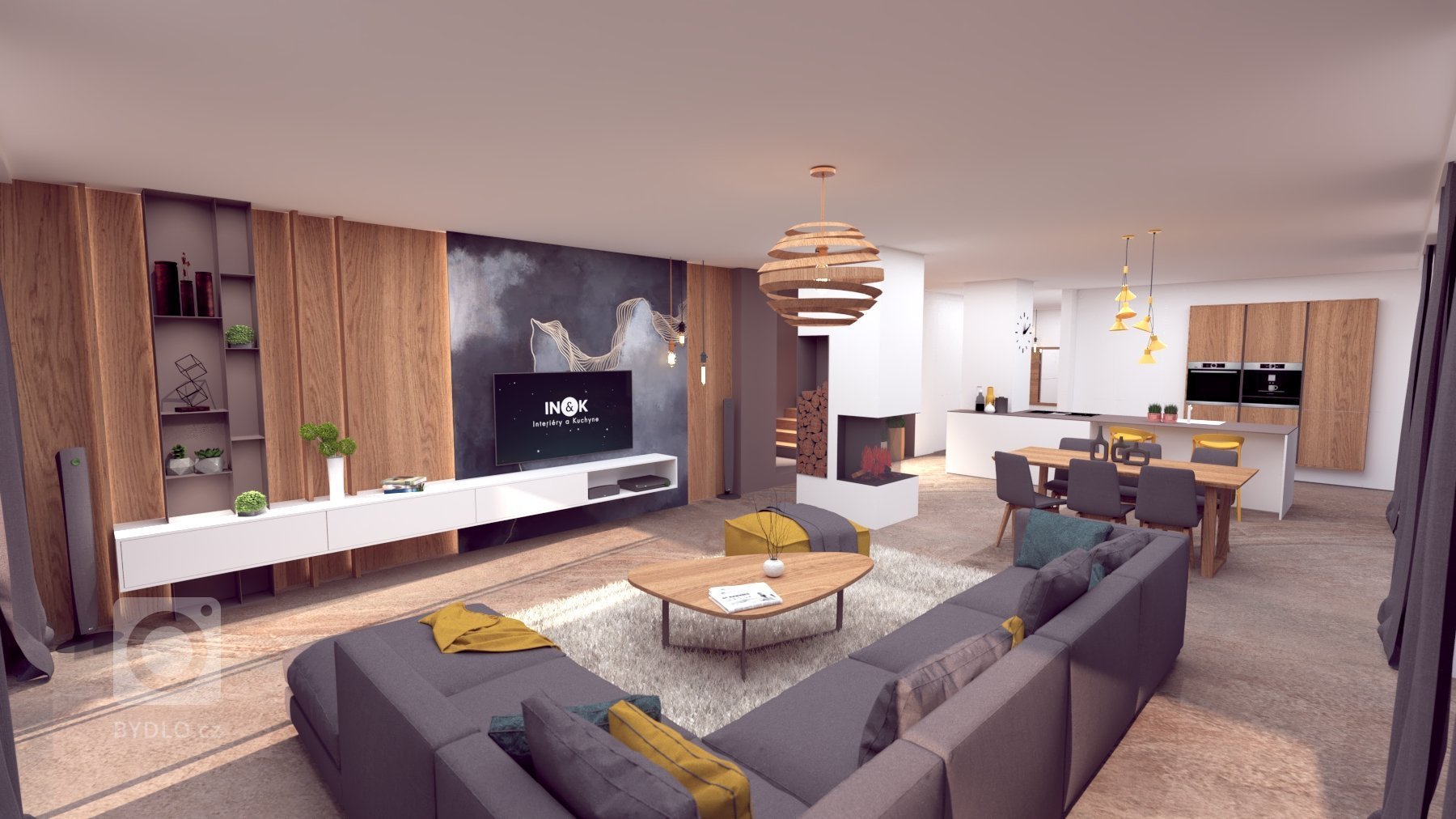 Pôvabný interiér s jemných nádychom luxusu, plný nápaditých detailov. Výrazné prepojenie prírodných materiálov s modernými tecnológiami.
