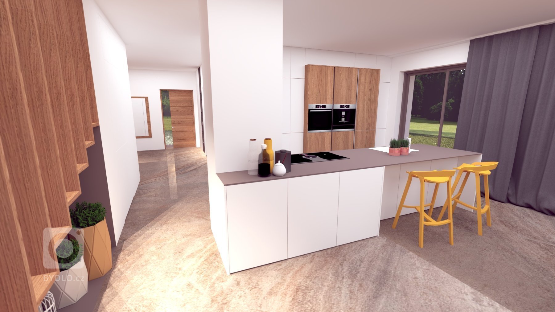 Pôvabný interiér s jemných nádychom luxusu, plný nápaditých detailov. Výrazné prepojenie prírodných materiálov s modernými tecnológiami.
