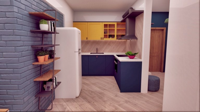 Snažili sme sa vytvoriť farebne pestrý interiér, plný hravých a zaujímavých detailov, ktoré Vás ako dúfame milo prekvapia ( šikmo uložená podlaha, lampa…