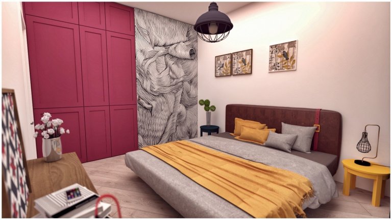 Snažili sme sa vytvoriť farebne pestrý interiér, plný hravých a zaujímavých detailov, ktoré Vás ako dúfame milo prekvapia ( šikmo uložená podlaha, lampa…