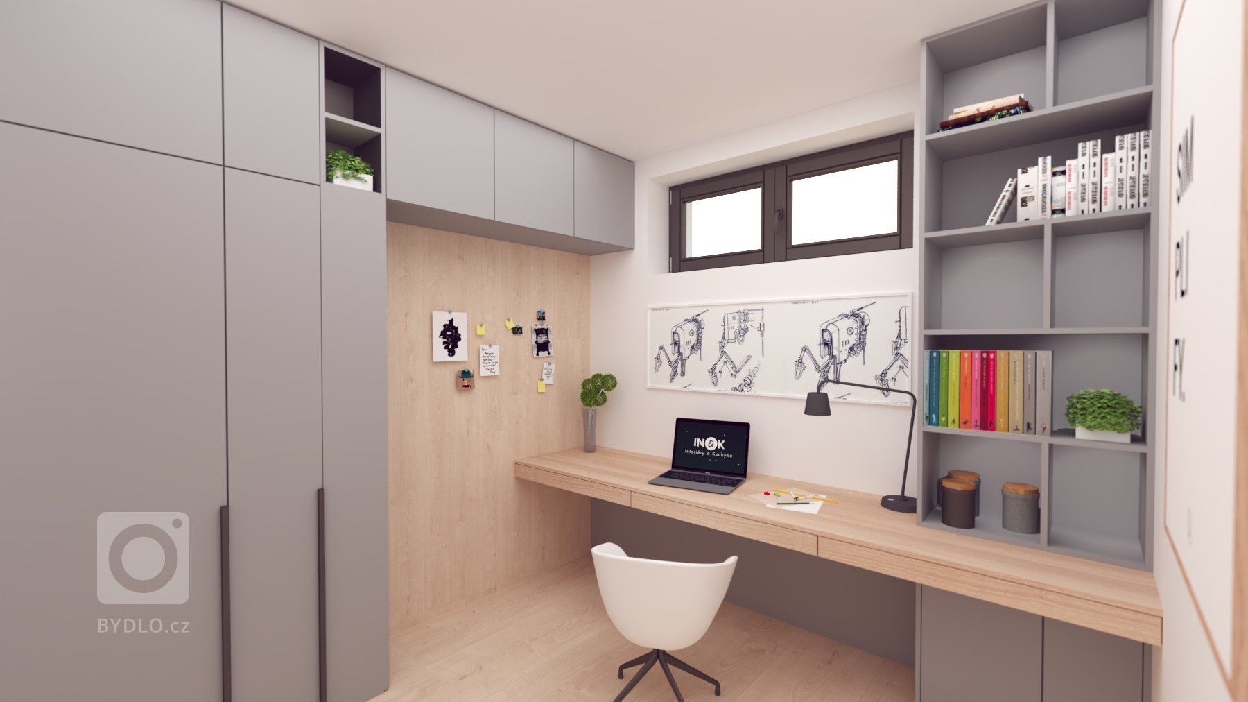 Návrh interiéru, v ktorom sme sa snažili hravým spôsobom zachytiť záujmy a potreby budúcich&nbsp; obyvateľov :-)
