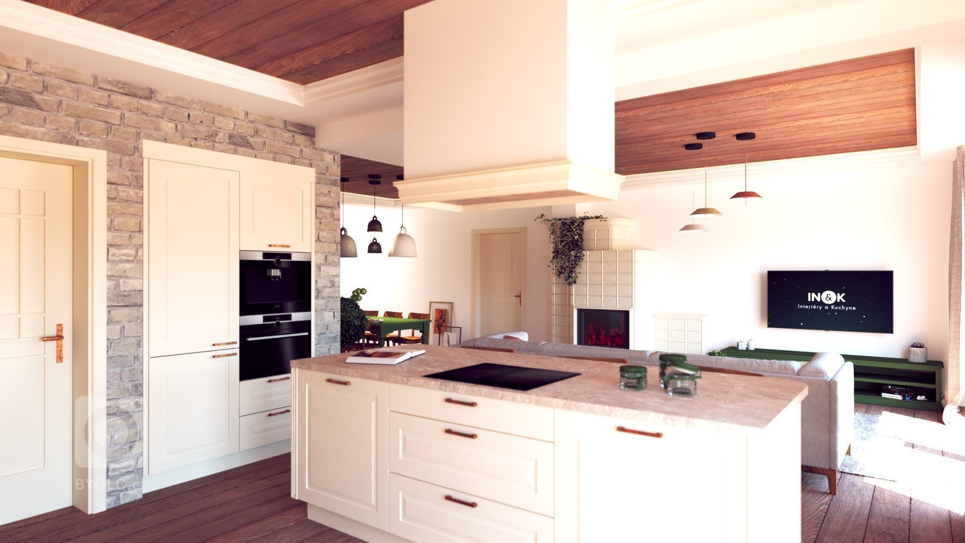 Návrh interiéru v príjemnom a dopmácky pôsobiacom vidiecko
