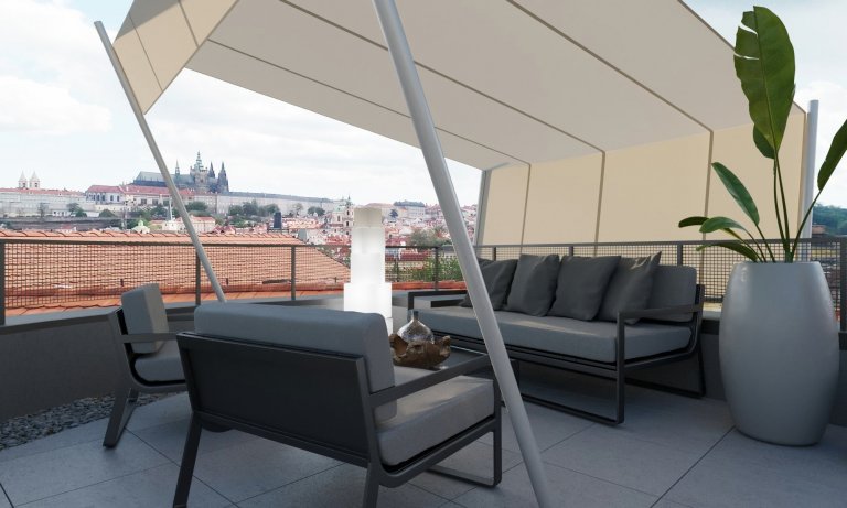 Některé byty, zvlášť ty podkrovní, mají své zvláštnosti, třeba v podobě střešních teras&hellip; Překvapením bylo, že dříve tu místo terasy stála půlkulatá věž,…