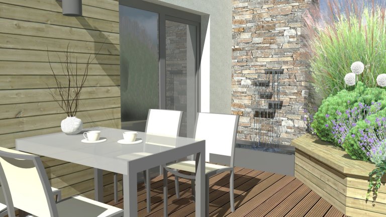 Návrh balkonu pracuje s pohledem z obývacího pokoje bytu tak, aby obyvatelé nebyli nuceni ve výhledu pozorovat pouze nábytek pro venkovní sezení. Zároveň je…