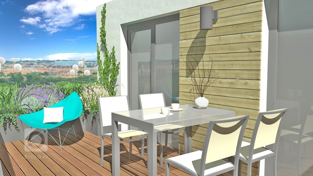 Návrh balkonu pracuje s pohledem z obývacího pokoje bytu tak, aby obyvatelé nebyli nuceni ve výhledu pozorovat pouze nábytek pro venkovní sezení. Zároveň je…