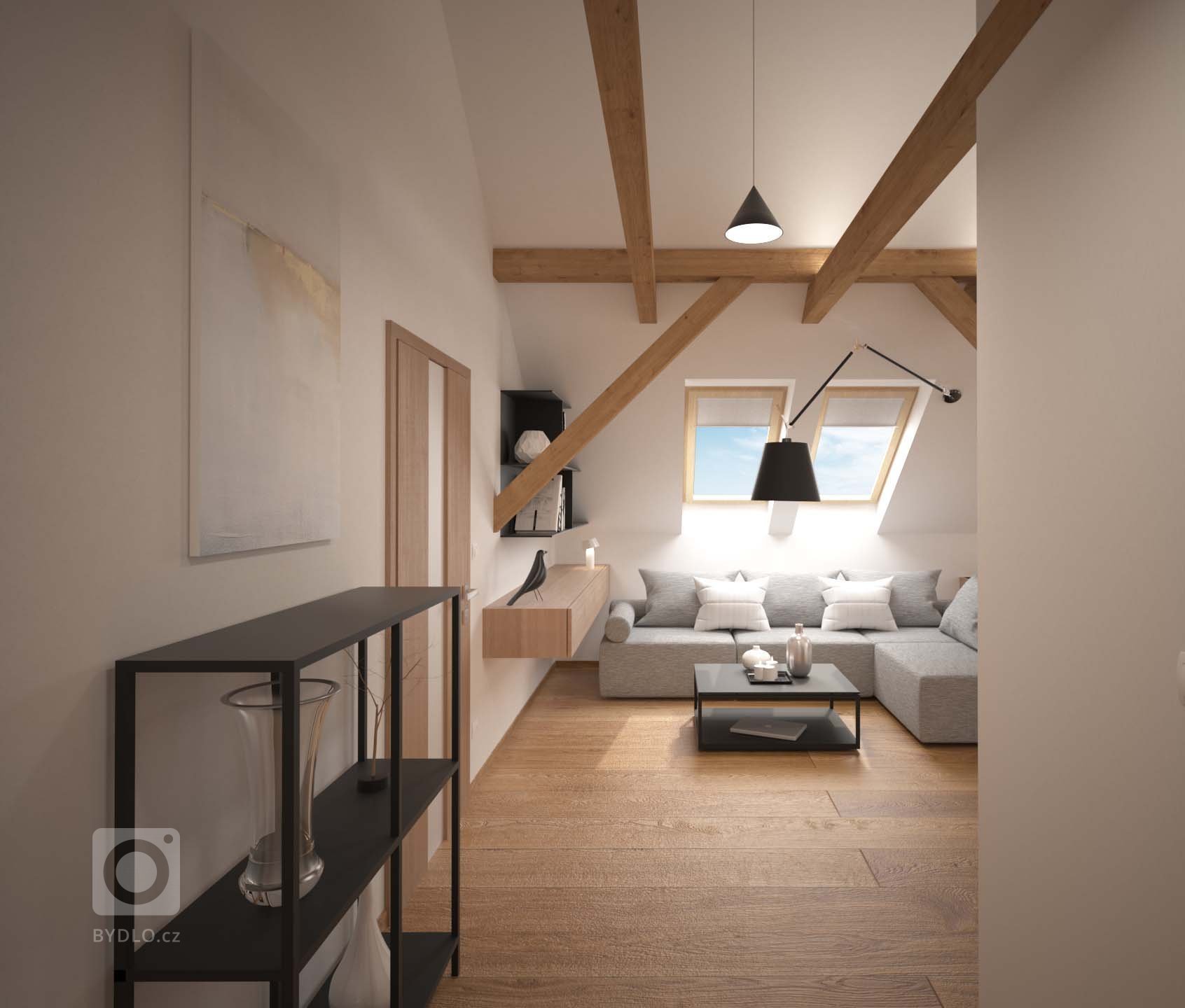 Startovní podkrovní bydlení mladého páru. Jistě vás zaujme jednoduchou dispozicí i&nbsp;útulností. Dominantou je moderní kuchyně v barevné kombinaci elegantní…