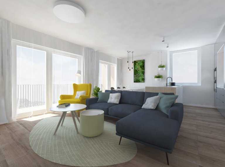 Jednoduchý dizajn nábytku je nosným prvkom tohto interiéru,aj napriek menšej podlahovej ploche priestor pôsobí veľmi vzdušne. Svetlosť priestoru umocňuje…