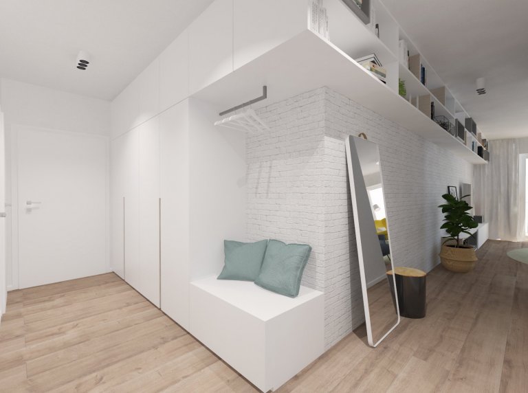 Jednoduchý dizajn nábytku je nosným prvkom tohto interiéru,aj napriek menšej podlahovej ploche priestor pôsobí veľmi vzdušne. Svetlosť priestoru umocňuje…