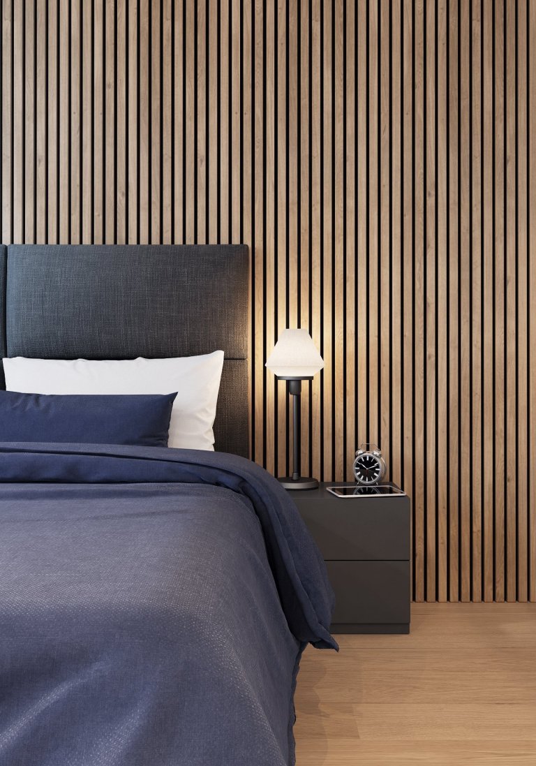 Návrh interiéru bytu pro mladého muže. V interiéru převládá kombinace antracitové barvy s bílou, světlým dřevodekorem a šedou. Doplňkou barvou je tmavě modrá,…