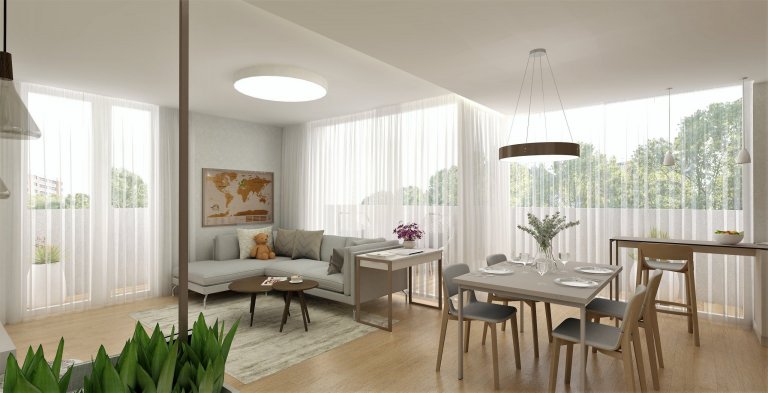 Byt v nejvyšším patře nového bytového domu nabízí&nbsp;krásné výhledy na Brno. Celý interiér je v jemných, &nbsp;přírodních tónech, Dispozice 3kk je téměř…