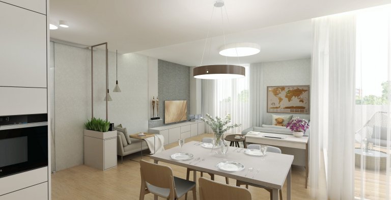 Byt v nejvyšším patře nového bytového domu nabízí&nbsp;krásné výhledy na Brno. Celý interiér je v jemných, &nbsp;přírodních tónech, Dispozice 3kk je téměř…