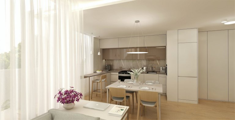 Byt v nejvyšším patře nového bytového domu nabízí&nbsp;krásné výhledy na Brno. Celý interiér je v jemných, &nbsp;přírodních tónech, Dispozice 3kk je téměř…