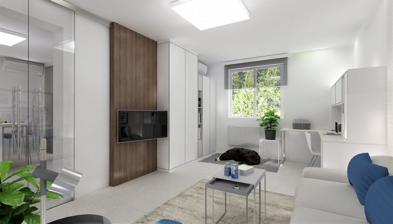 Bývalý vejminek, tedy malý přístavek&nbsp;v&nbsp;těsné blízkosti &bdquo;velkého&ldquo; rodinného domku, jsem proměnila na funkční single bydlení pro muže v…