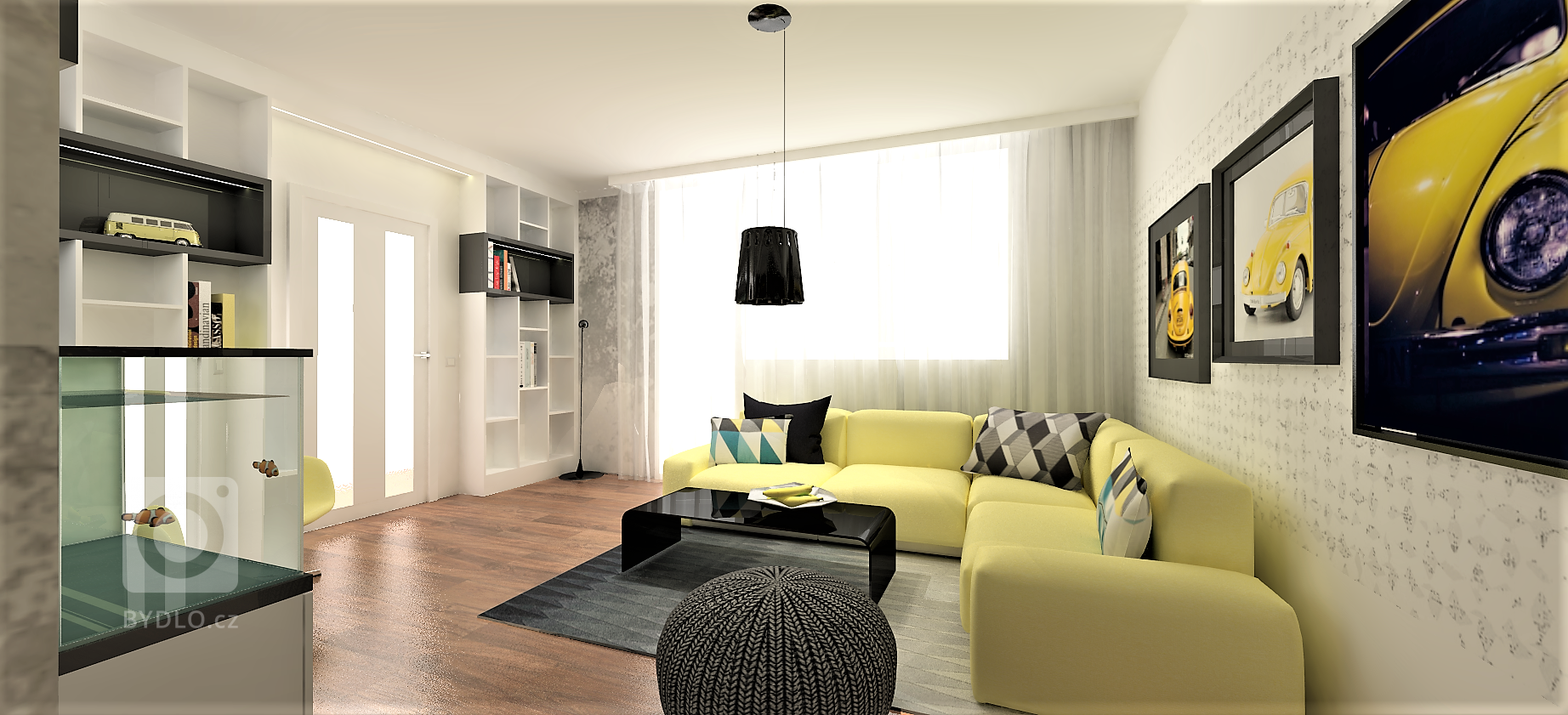 Panelákový obývák s orientací na sever potřeboval sluníčko. Sedací soupravě, kterou majitelé již měli, jsme přizpůsobili celou místnost a promítli koníčky celé…